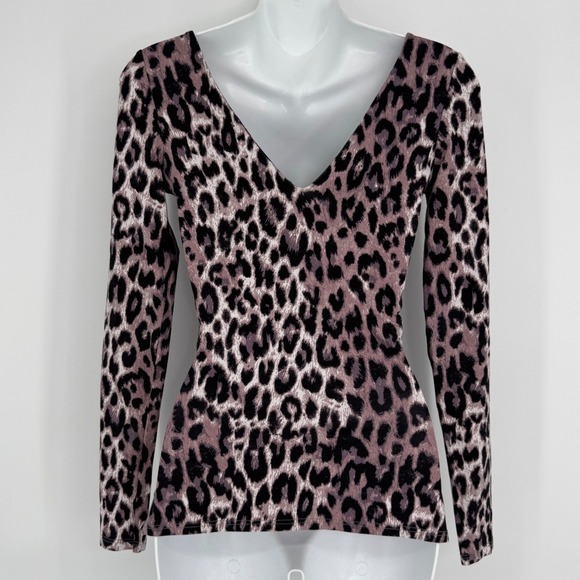River Island Leopard Print V-Neck Top Size 2 Long Sleeve Animal Print Blouse - Picture 5 of 9